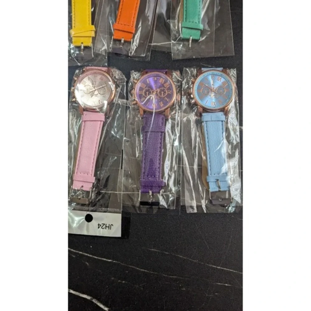 Geneva Rose Gold Tone Watch Set of 7 Colorful Bands New‎ Old Stock JH24